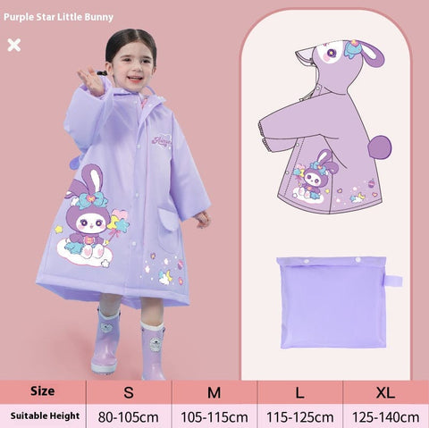 Darrahopens Home & Garden > Shading > Umbrellas & Sunshades Purple rabbit  Kids Waterproof Raincoat with Expandable Backpack Slot Hooded Rain Jacket for Boys & Girls School & Outdoor(size:s)