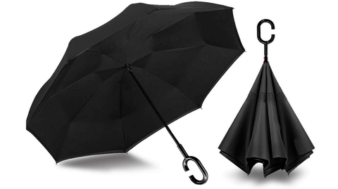 Darrahopens Home & Garden > Shading > Umbrellas & Sunshades Reverse Umbrella Windproof Double Layer C-Handle Inverted Folding in Black