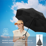 Darrahopens Home & Garden > Shading > Umbrellas & Sunshades Reverse Umbrella Windproof Double Layer C-Handle Inverted Folding in Black