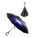 Darrahopens Home & Garden > Shading > Umbrellas & Sunshades Reverse Umbrella Windproof Double Layer C-Handle Inverted Folding in Galaxy Print