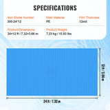 Darrahopens Home & Garden > Solar Panels > Portable Solar Panels VEVOR Solar Pool Cover, 24 x 12 ft Rectangle Solar Blanket for Pools, Inground Above Ground Swimming Pool Solar Cover, 12 mil Solar Covers Blue