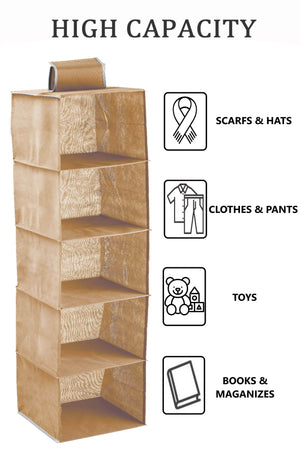 Darrahopens Home & Garden > Storage 2 Pack 5-Tier Shelf Hanging Closet Organizer and Storage for Clothes (Beige)