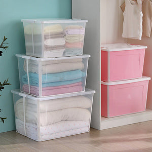 Darrahopens Home & Garden > Storage 2x 37 Litre Modular Clear Foldable Storage Box with Lid Plastic Tub Collapsible