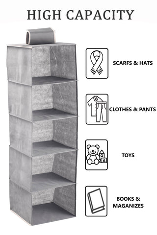 Darrahopens Home & Garden > Storage 3 Pack 5-Tier Shelf Hanging Closet Organizer and Storage for Clothes (Grey)
