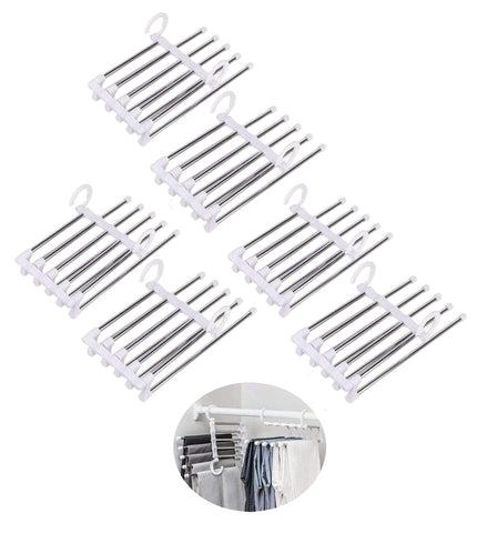 Darrahopens Home & Garden > Storage 6 Pack Stainless Steel Adjustable 5 in 1 Pants Hangers Non-Slip Space Saving for Home Storage