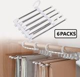Darrahopens Home & Garden > Storage 6 Pack Stainless Steel Adjustable 5 in 1 Pants Hangers Non-Slip Space Saving for Home Storage