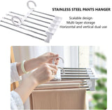 Darrahopens Home & Garden > Storage 6 Pack Stainless Steel Adjustable 5 in 1 Pants Hangers Non-Slip Space Saving for Home Storage