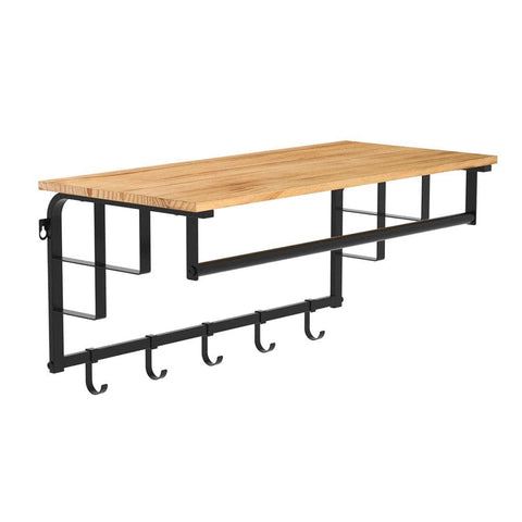 Darrahopens Home & Garden > Storage Artiss Floating Wall Shelves Brackets Towel Rail Coat Rack DIY Wall Mount Hooks