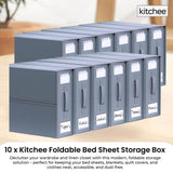 Darrahopens Home & Garden > Storage > Clothing & Wardrobe Storage 10x Kitchee Foldable Bed Sheet Storage Box – Linen & Closet Organiser Grey