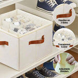 Darrahopens Home & Garden > Storage > Clothing & Wardrobe Storage 2 Pack Shoe Organizer Zipper Clear Lid Fabric Shoe Storage Box Space Saving Beige Shoe Holder for Closet and Adjustable Dividers Fits up to 16 Pairs
