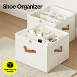 Darrahopens Home & Garden > Storage > Clothing & Wardrobe Storage 2 Pack Shoe Organizer Zipper Clear Lid Fabric Shoe Storage Box Space Saving Beige Shoe Holder for Closet and Adjustable Dividers Fits up to 16 Pairs