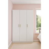 Darrahopens Home & Garden > Storage > Clothing & Wardrobe Storage 3 Door White Gloss Wardrobe – Gold Handles, Hanging Rail & Shelves