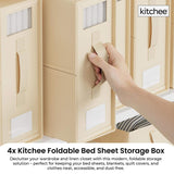 Darrahopens Home & Garden > Storage > Clothing & Wardrobe Storage 4x Kitchee Foldable Bed Sheet Storage Box – Linen & Closet Organiser Beige