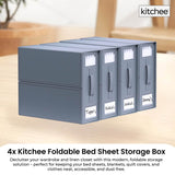 Darrahopens Home & Garden > Storage > Clothing & Wardrobe Storage 4x Kitchee Foldable Bed Sheet Storage Box – Linen & Closet Organiser Grey