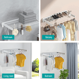 Darrahopens Home & Garden > Storage > Clothing & Wardrobe Storage Alston Wall Mounted Drying Rack Black Clothes Airer Space Saver Folding Dryer Bearing Capacity 12KG Foldable Rail With Hooks Indoor Outdoor Balcony Laundry