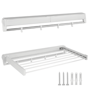Darrahopens Home & Garden > Storage > Clothing & Wardrobe Storage Alston Wall Mounted Drying Rack Clothes Airer Space Saver Folding Dryer Bearing Capacity 12KG Foldable Rail With Hooks Indoor Outdoor Balcony Laundry White