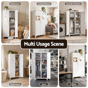 Darrahopens Home & Garden > Storage > Clothing & Wardrobe Storage Artiss 2-Door Wardrobe Lockable Cabinet Storage Closet Hanging Rail Adjustable Shelves Cream White In Australia - Darrahopens
