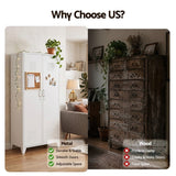 Darrahopens Home & Garden > Storage > Clothing & Wardrobe Storage Artiss 2-Door Wardrobe Lockable Cabinet Storage Closet Hanging Rail Adjustable Shelves Cream White In Australia - Darrahopens