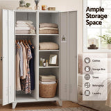 Darrahopens Home & Garden > Storage > Clothing & Wardrobe Storage Artiss 2-Door Wardrobe Lockable Cabinet Storage Closet Hanging Rail Adjustable Shelves Cream White In Australia - Darrahopens