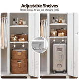 Darrahopens Home & Garden > Storage > Clothing & Wardrobe Storage Artiss 2-Door Wardrobe Lockable Cabinet Storage Closet Hanging Rail Adjustable Shelves Cream White In Australia - Darrahopens