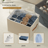 Beige Foldable Fabric Shoe Storage Box with Compartments Dustproof Moistureproof