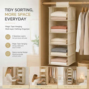 Darrahopens Home & Garden > Storage > Clothing & Wardrobe Storage Cotton Linen Multi Layer Hanging Storage Bag, 5 Tier, Beige, Mess-Free Wardrobe In Australia - Darrahopens