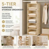 Cotton Linen Multi-Layer Hanging Storage Bag, 5 Tier, Beige, Tidy Outfit Sorting In Australia - Darrahopens
