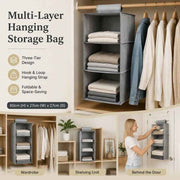 Darrahopens Home & Garden > Storage > Clothing & Wardrobe Storage Cotton Linen Suspended Wardrobe Organiser, 3 Tier, Grey, Compact Apparel Storage In Australia - Darrahopens