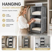 Darrahopens Home & Garden > Storage > Clothing & Wardrobe Storage Cotton Linen Suspended Wardrobe Organiser, 3 Tier, Grey, Simple Daily Storage In Australia - Darrahopens