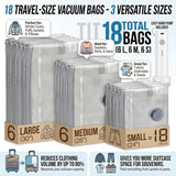 Darrahopens Home & Garden > Storage > Clothing & Wardrobe Storage Travel Vacuum Bag Set with Rechargeable Cordless Pump – 3 Sizes for Clothes, Jackets & Accessories, Airtight Dual-Zipper Seal, 4000Pa Suction, Saves Up to 80% Luggage Space, Lightweight & Portable (15 Combo Travel Size)