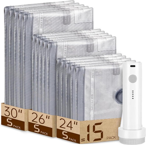 Darrahopens Home & Garden > Storage > Clothing & Wardrobe Storage Travel Vacuum Bag Set with Rechargeable Cordless Pump – 3 Sizes for Clothes, Jackets & Accessories, Airtight Dual-Zipper Seal, 4000Pa Suction, Saves Up to 80% Luggage Space, Lightweight & Portable (15 Combo Travel Size)