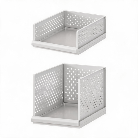 White Wardrobe Storage Organizers 2 Piece Set High & Low Pull-Out Drawer Style for Clothes
