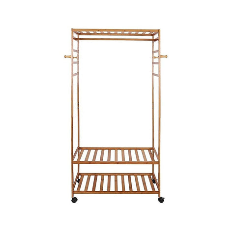 Darrahopens Home & Garden > Storage > Clothing & Wardrobe Storage Wooden Clothes Rail with Shelves & Wheels – Open Wardrobe Rack Stand
