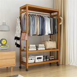 Darrahopens Home & Garden > Storage > Clothing & Wardrobe Storage Wooden Clothes Rail with Shelves & Wheels – Open Wardrobe Rack Stand
