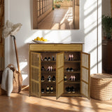 Darrahopens Home & Garden > Storage > Clothing & Wardrobe Storage Wooden Shoe Rack XL 4 Tier 3 Doors Drawers Shelves Cabinet Organizer