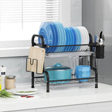 Darrahopens Home & Garden > Storage Dish Rack 2 Tier Dish Dryer Drainer Stainless Steel Dish Drying Rack Drip Trays Side Holder Kitchen Storage Save Space