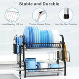 Darrahopens Home & Garden > Storage Dish Rack 2 Tier Dish Dryer Drainer Stainless Steel Dish Drying Rack Drip Trays Side Holder Kitchen Storage Save Space