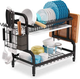 Darrahopens Home & Garden > Storage Dish Rack 2 Tier Dish Dryer Drainer Stainless Steel Dish Drying Rack Drip Trays Side Holder Kitchen Storage Save Space