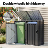 Darrahopens Home & Garden > Storage > Sheds Giantz Bin Shed Double Wheelie Waste Bins Storage Steel Garden Enclosure Grey