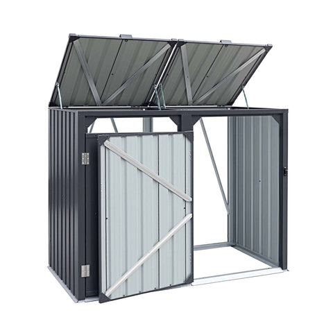 Darrahopens Home & Garden > Storage > Sheds Giantz Bin Shed Double Wheelie Waste Bins Storage Steel Garden Enclosure Grey