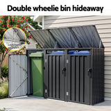 Darrahopens Home & Garden > Storage > Sheds Giantz Bin Shed Triple Wheelie Waste Bins Storage Steel Garden Enclosure Grey