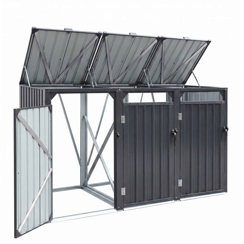 Darrahopens Home & Garden > Storage > Sheds Giantz Bin Shed Triple Wheelie Waste Bins Storage Steel Garden Enclosure Grey