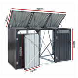 Darrahopens Home & Garden > Storage > Sheds Giantz Bin Shed Triple Wheelie Waste Bins Storage Steel Garden Enclosure Grey