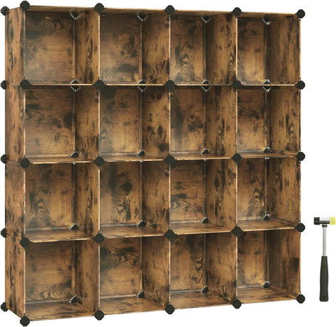 Darrahopens Home & Garden > Storage SONGMICS Set of 16 Plastic Cube Storage Organizer Rustic Brown