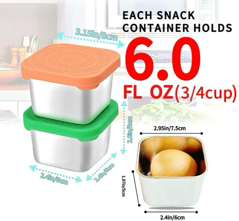 Darrahopens Home & Garden > Storage > Storage Boxes 12Pack 6oz Stainless Steel Snack Containers and 2oz Salad Dressing To Go Containers with Silicone Lids, Reusable Square Meal Prep Condiment Sauce Containers Lunch Box