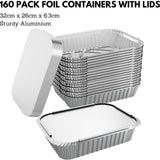Darrahopens Home & Garden > Storage > Storage Boxes 160x Aluminium Disposable Foil Food Container Trays Pans w/ Lids Covers Bulk 32cm*26cm*6.3cm