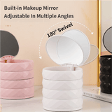 2-Pack 4-Tier Rotating Jewelry Organizer Box with Adjustable Mirror & Diamond Cut Design – Compact 360° Swivel Earring Stud Necklace Storage Box for Vanity Countertop, 10 x 10cm, Black