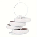 Darrahopens Home & Garden > Storage > Storage Boxes 2-Pack 4-Tier Rotating Jewelry Organizer Box with Adjustable Mirror & Diamond Cut Design – Compact 360° Swivel Earring Stud Necklace Storage Box for Vanity Countertop, 10 x 10cm, White