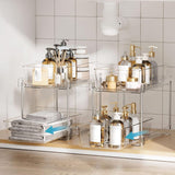 Darrahopens Home & Garden > Storage > Storage Boxes 2 Pack Bathroom Organizer, 2 Tier Clear Under Sink Organizers Vanity Countertop Storage Container,Cabinet Drawers Bins, Pull-Out Organization with Track for Pantry, Kitchen