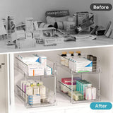 Darrahopens Home & Garden > Storage > Storage Boxes 2 Pack Bathroom Organizer, 2 Tier Clear Under Sink Organizers Vanity Countertop Storage Container,Cabinet Drawers Bins, Pull-Out Organization with Track for Pantry, Kitchen